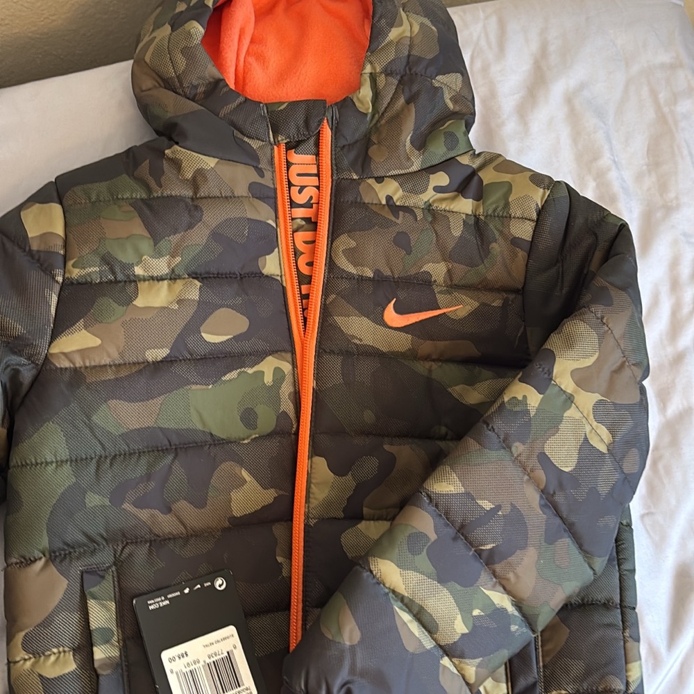 Nike Kids Camo Puffer Jacket - Green and Orange Accents